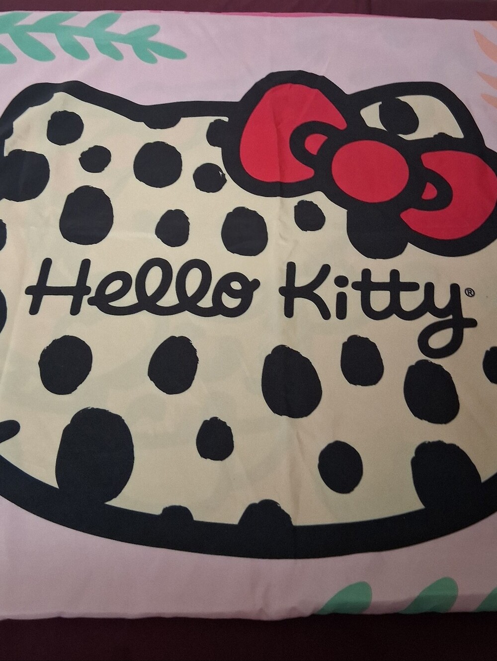 Hello Kitty Standard Size Pillowcase With Tropical Leaves.